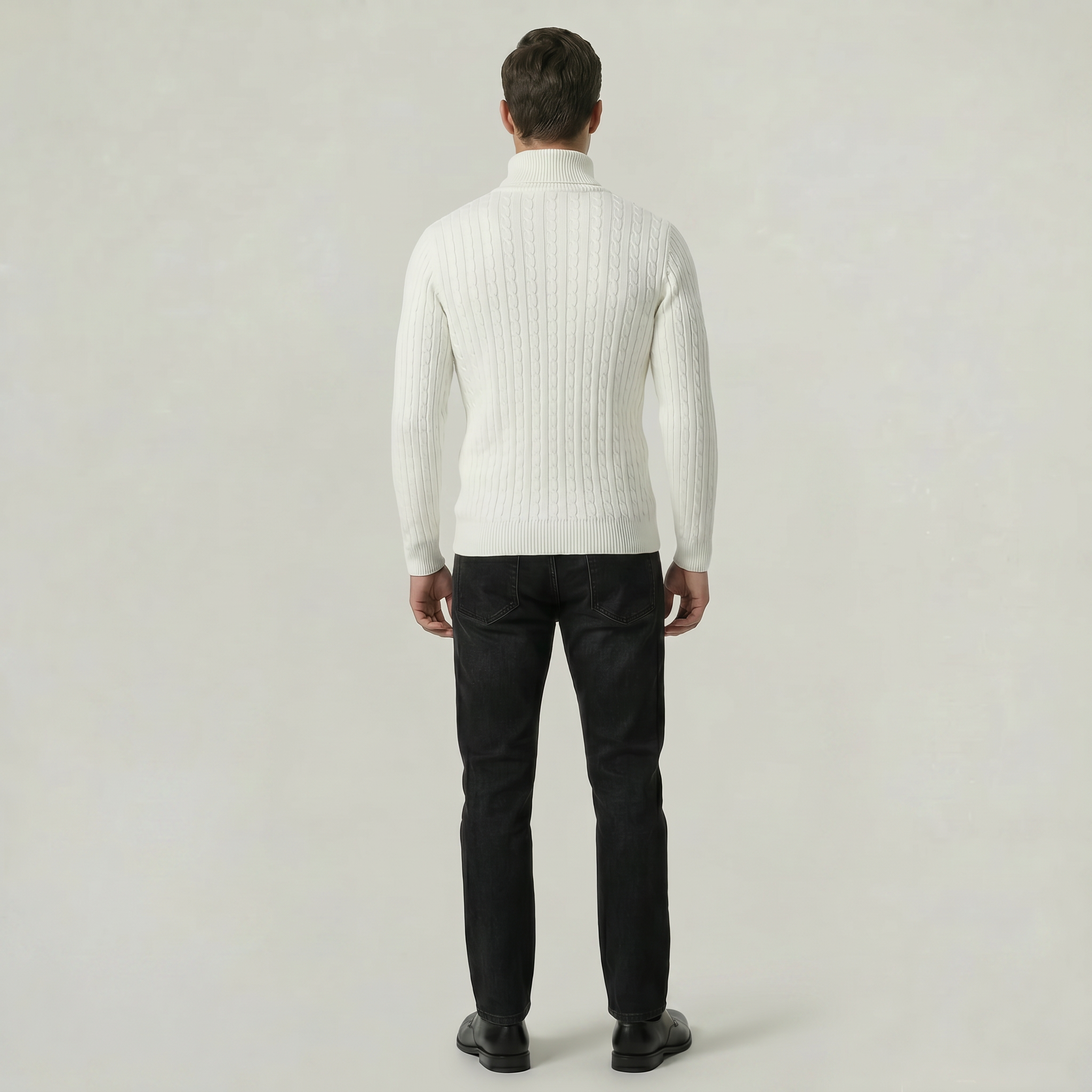 Men’s Cable Knit High-Neck Sweater - Slim Fit