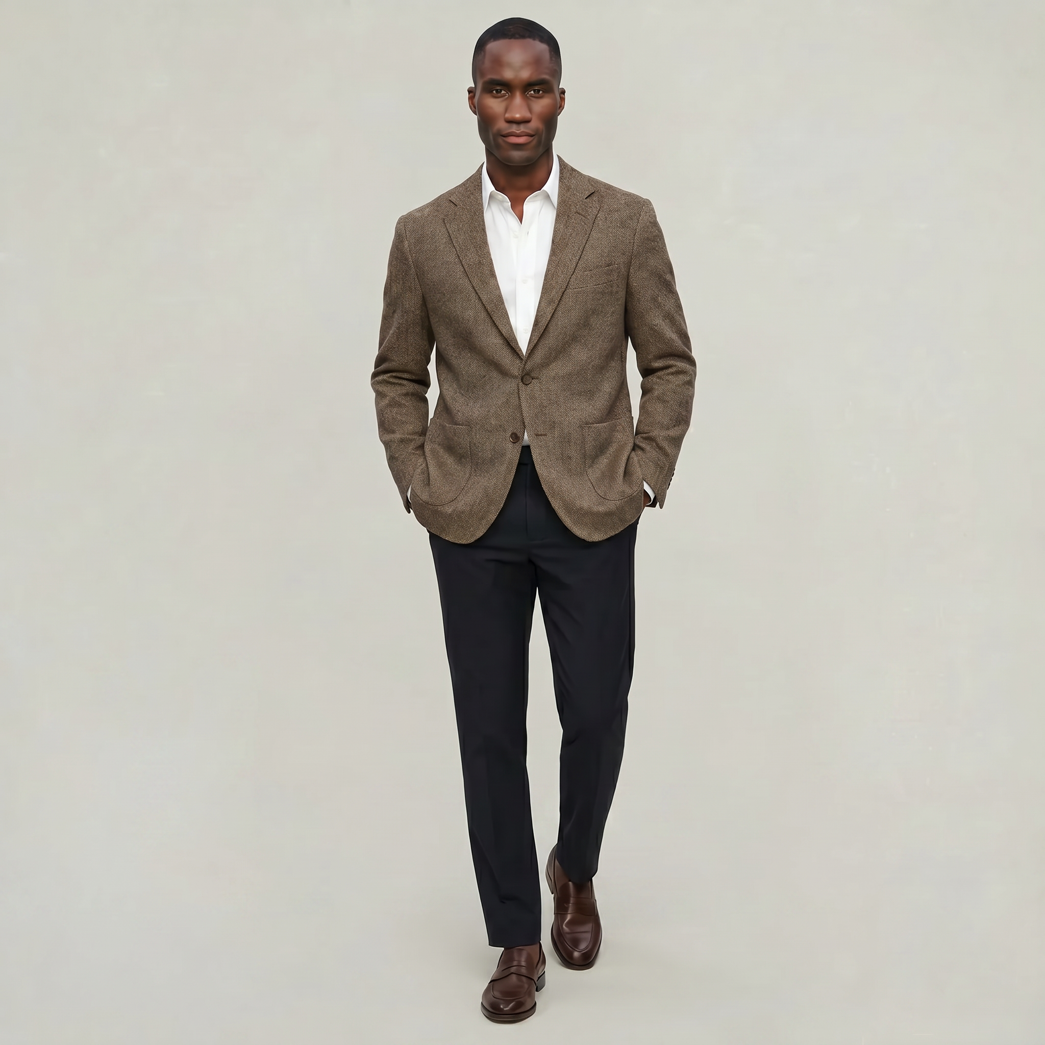 Men’s Wool Tweed Blazer - Single Breasted Smart Casual Suit Jacket