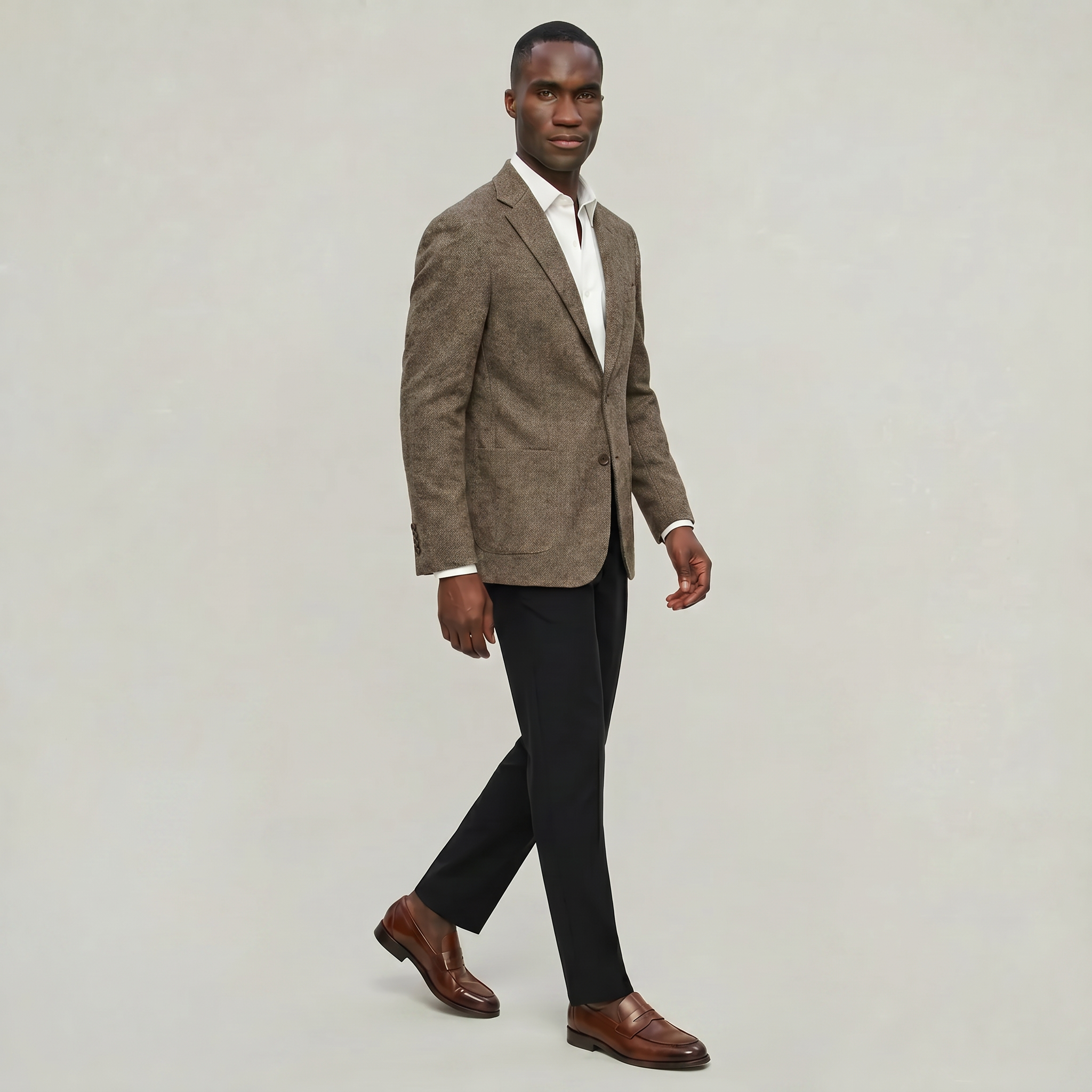 Men’s Wool Tweed Blazer - Single Breasted Smart Casual Suit Jacket