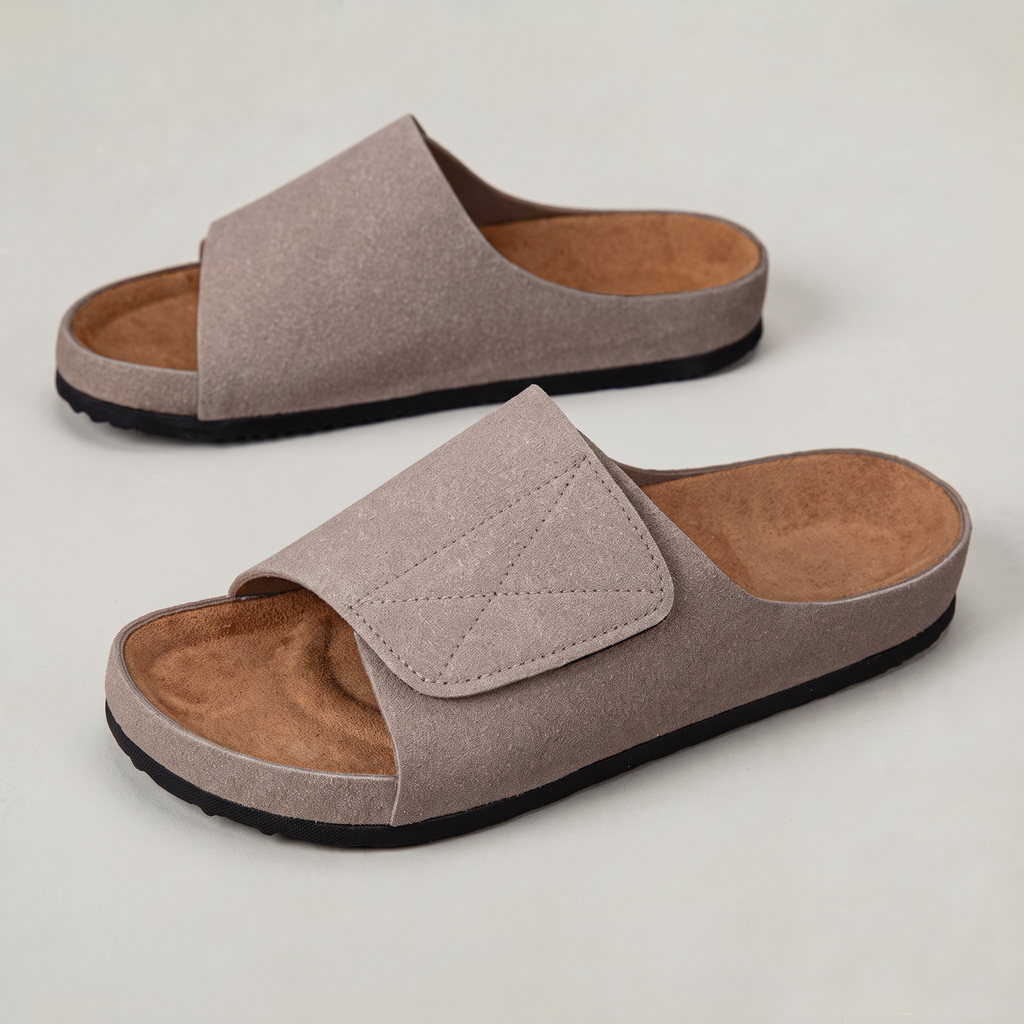 Men’s Suede Look Slide Sandals Adjustable Strap