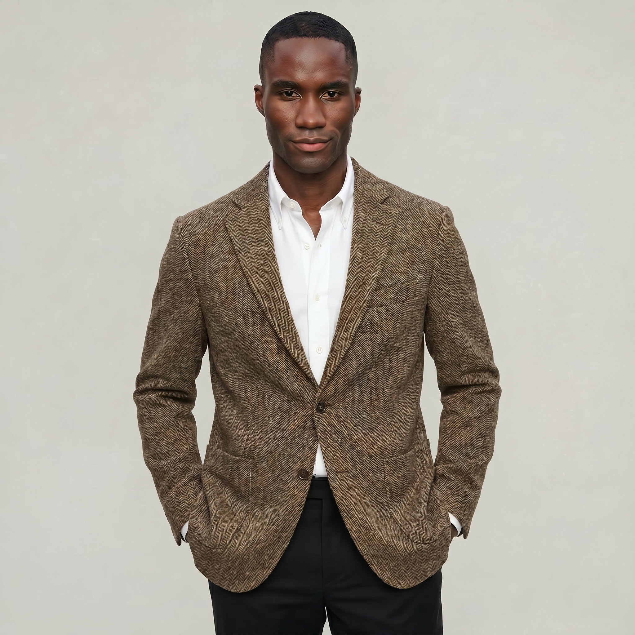 Men’s Wool Tweed Blazer - Single Breasted Smart Casual Suit Jacket