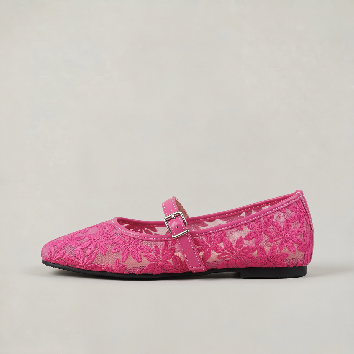 Women’s Mary Jane Flats Lace Mesh Buckle Strap