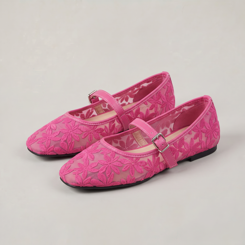 Women’s Mary Jane Flats Lace Mesh Buckle Strap