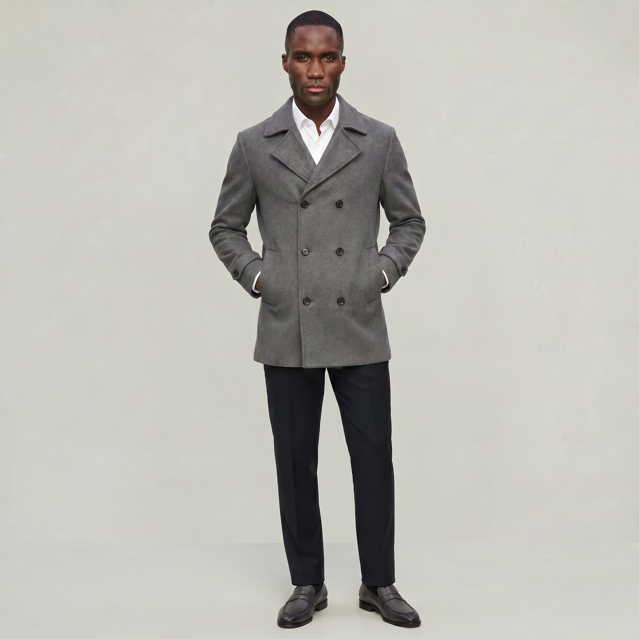 Men’s Wool Blend Overcoat - Double Breasted Tailored Long Coat