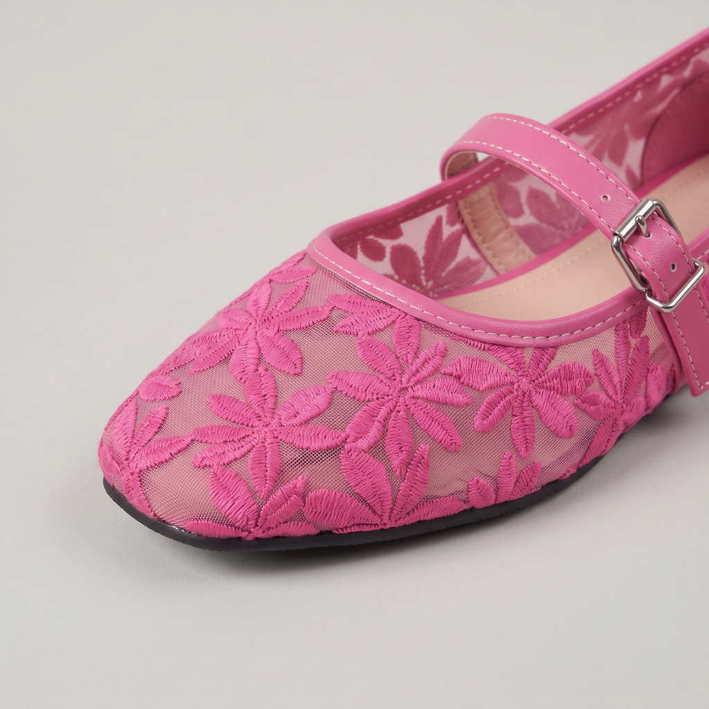 Women’s Mary Jane Flats Lace Mesh Buckle Strap