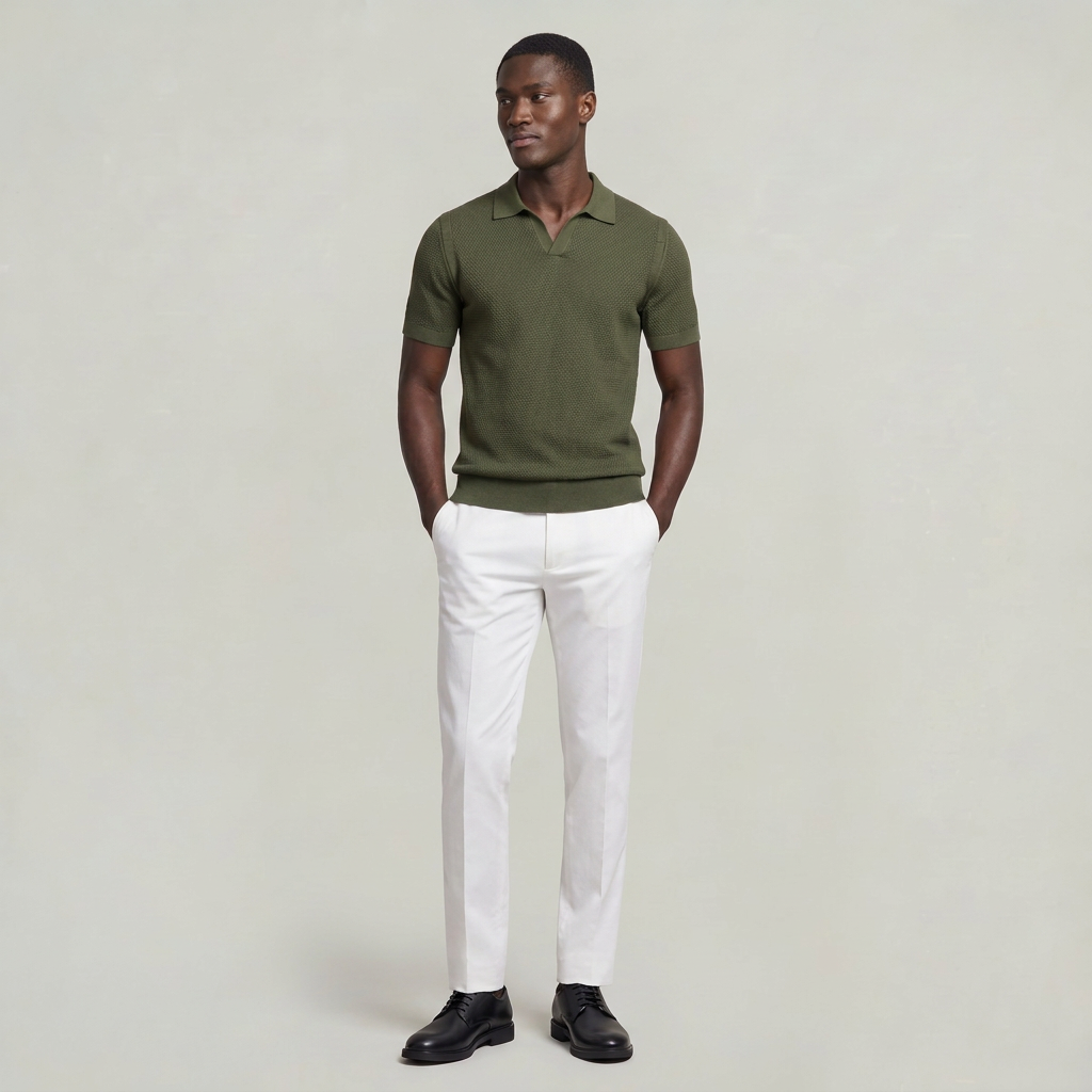 Men’s Knit Polo Shirt Open Collar