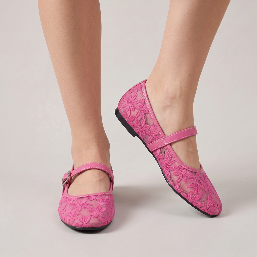 Women’s Mary Jane Flats Lace Mesh Buckle Strap