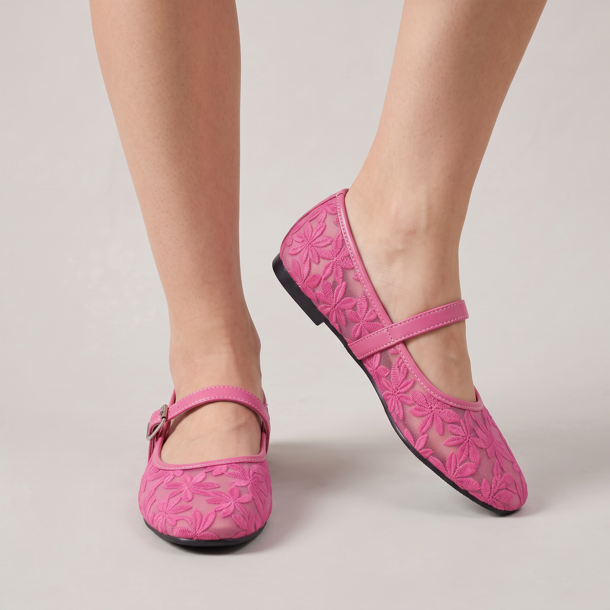 Women’s Mary Jane Flats Lace Mesh Buckle Strap
