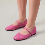 Women’s Mary Jane Flats Lace Mesh Buckle Strap