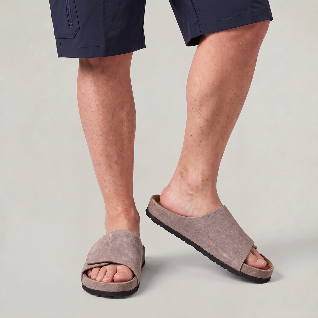 Men’s Suede Look Slide Sandals Adjustable Strap