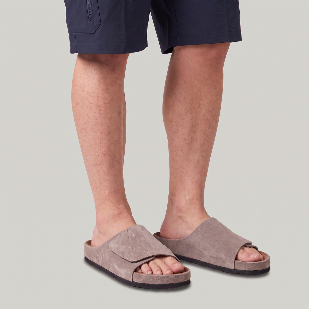 Men’s Suede Look Slide Sandals Adjustable Strap