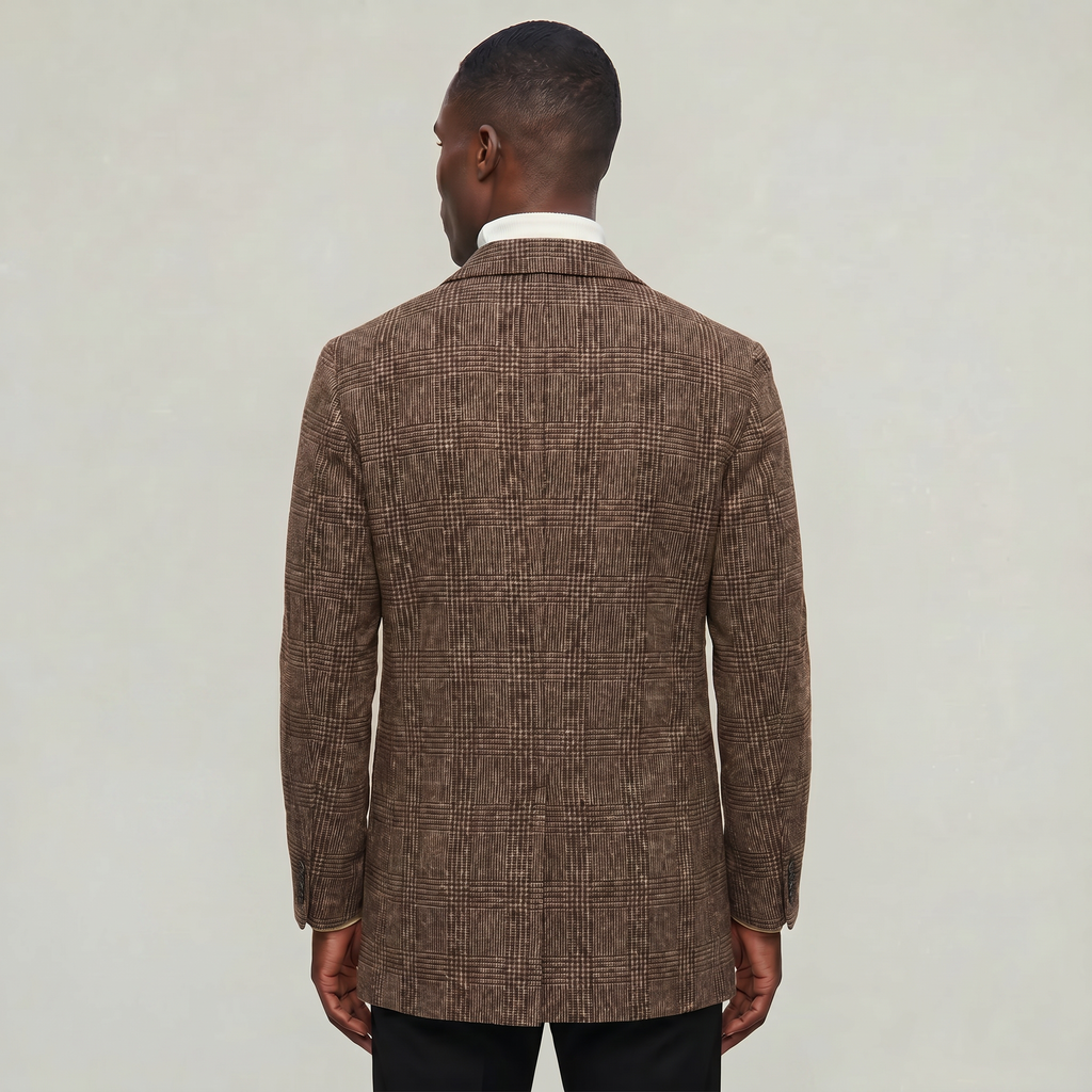 Men’s Checked Overcoat - Single Breasted Smart Casual Long Coat