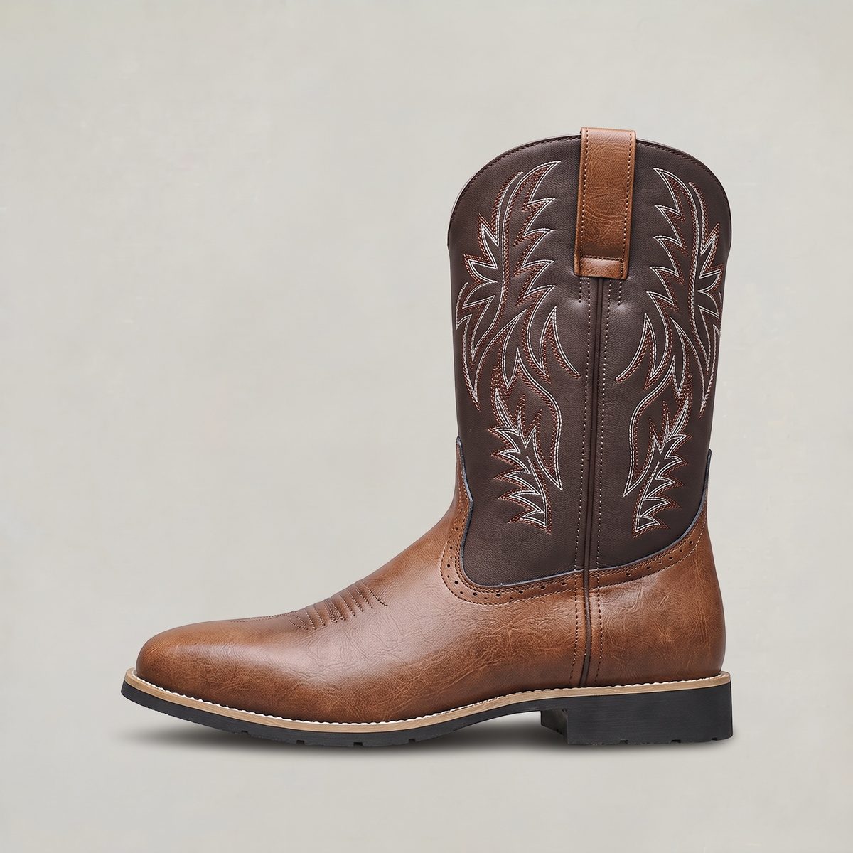 Men’s Square-Toe Western Boots - Pull-On Mid-Calf Cowboy Fit