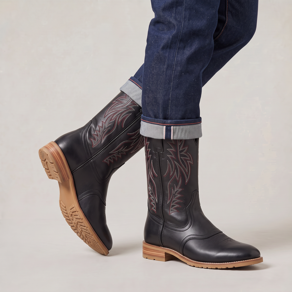 Men’s Square-Toe Western Boots - Pull-On Mid-Calf Cowboy Fit