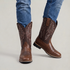 Men’s Square-Toe Western Boots - Pull-On Mid-Calf Cowboy Fit