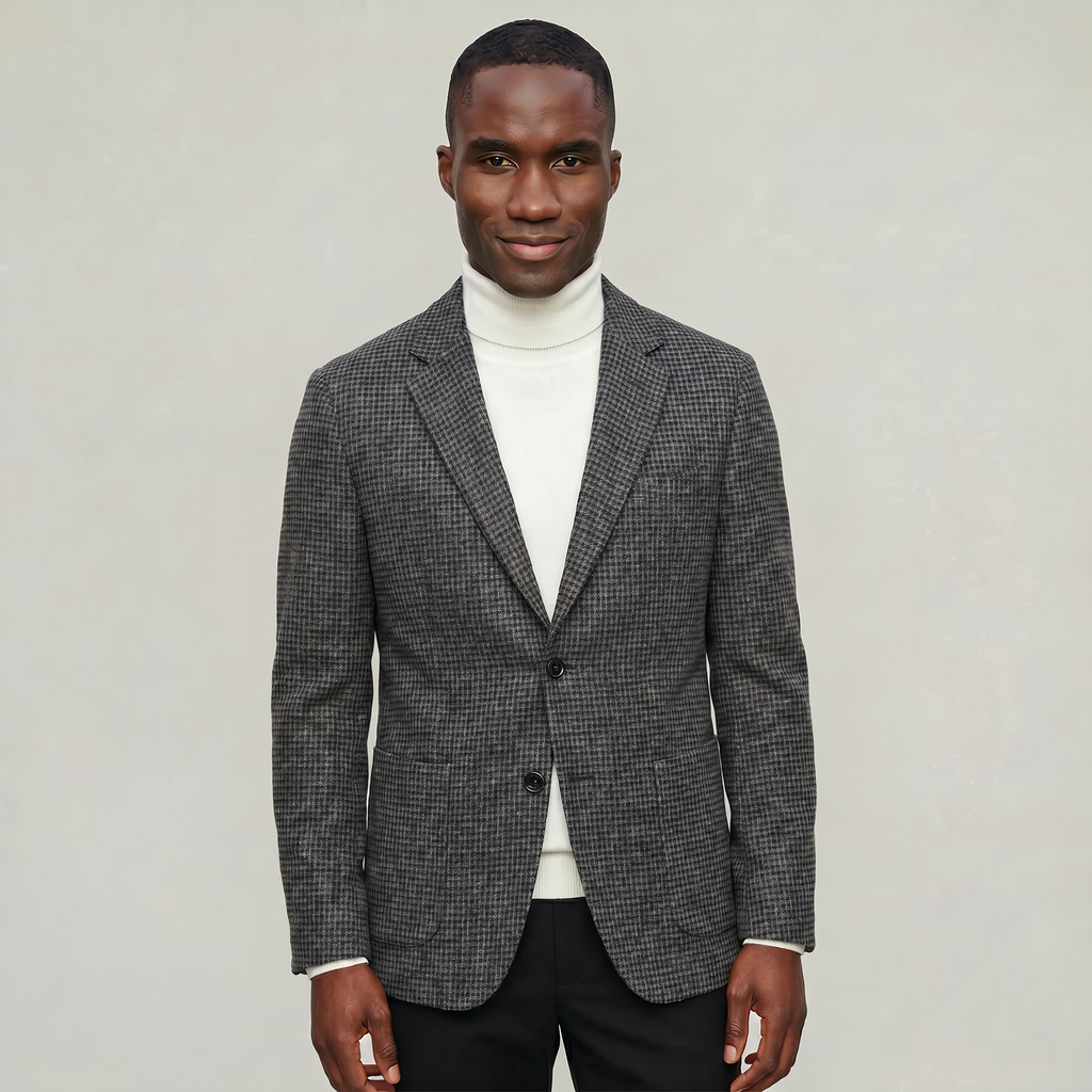 Men’s Textured Tailored Jacket - Smart Casual Wool Look Coat