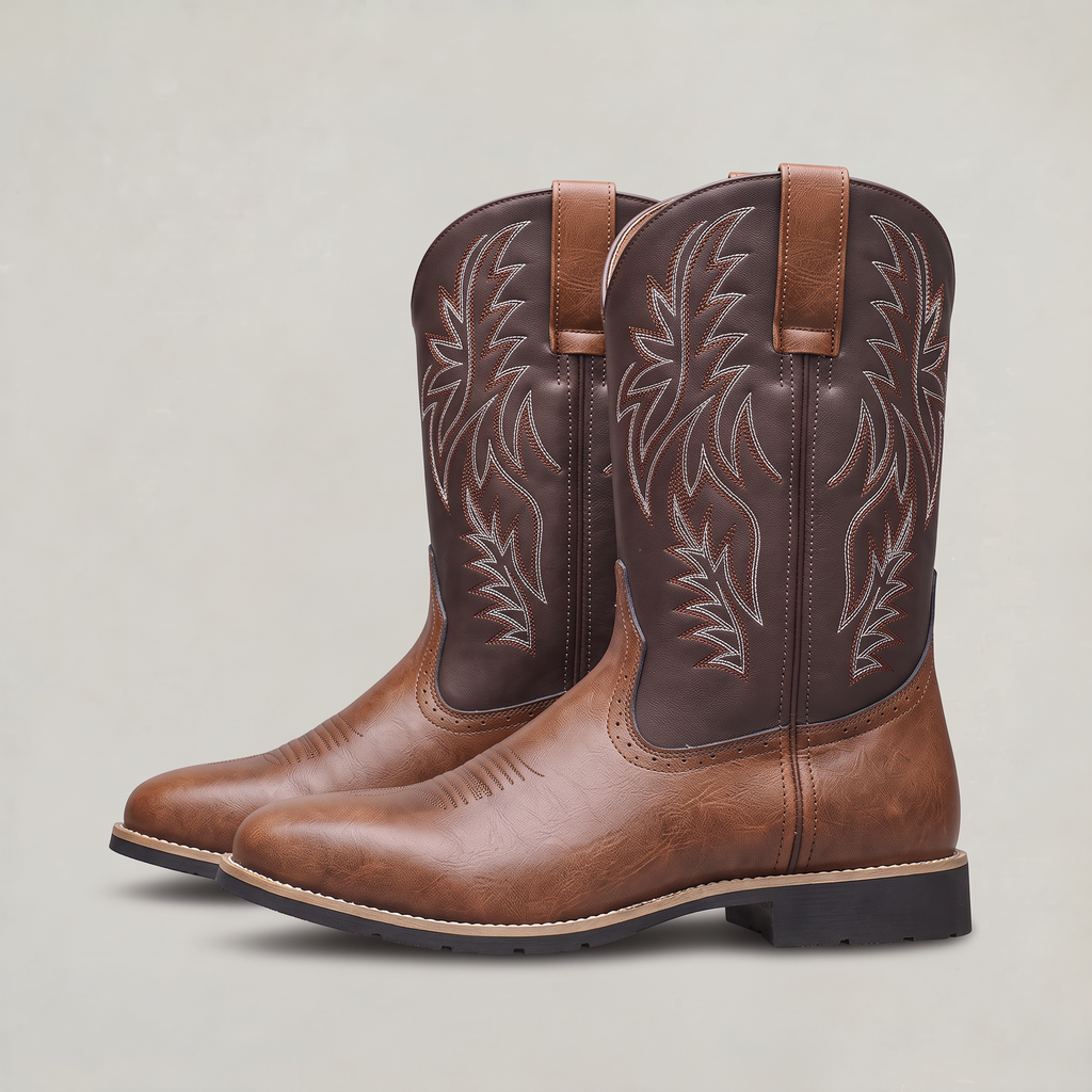 Men’s Square-Toe Western Boots - Pull-On Mid-Calf Cowboy Fit