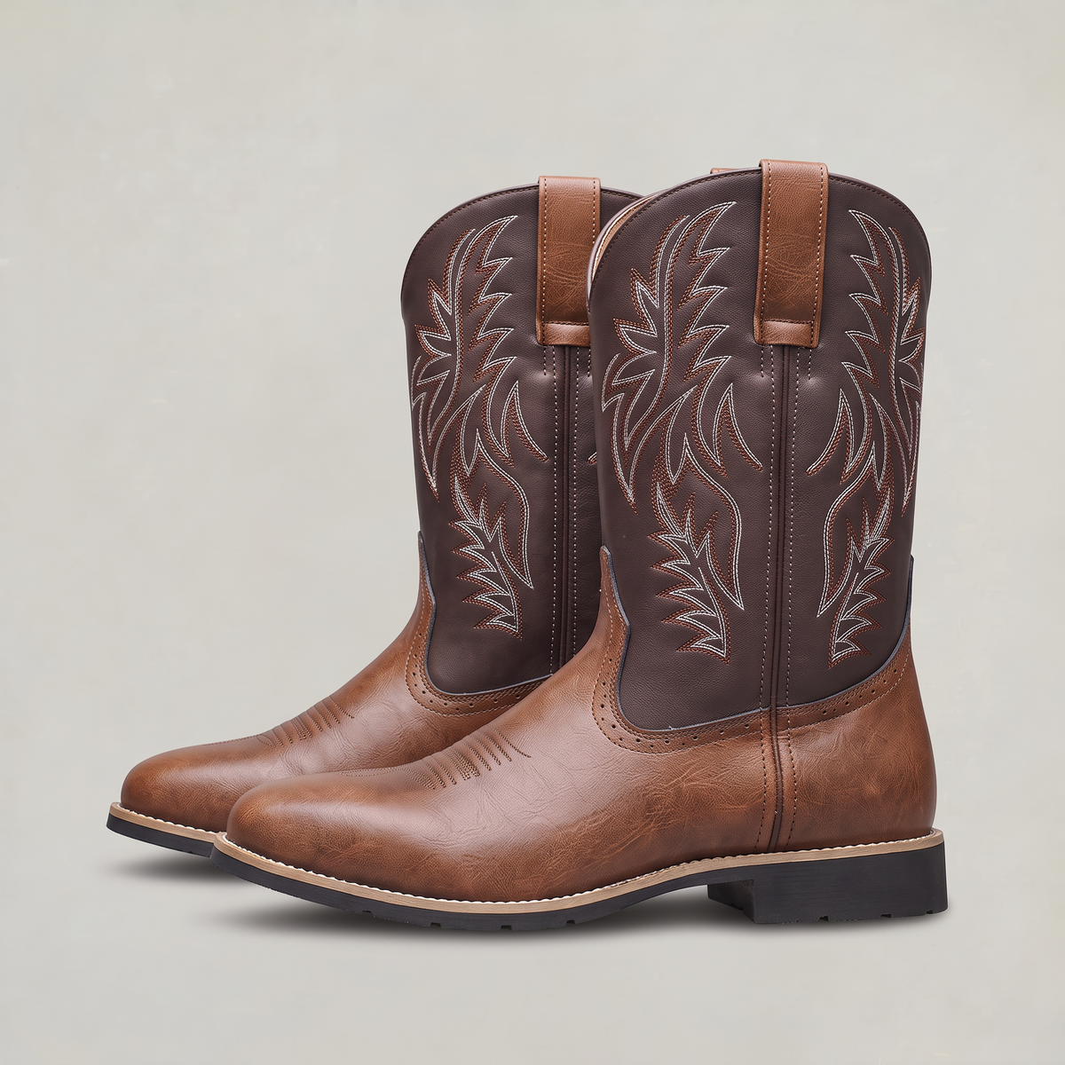 Men’s Square-Toe Western Boots - Pull-On Mid-Calf Cowboy Fit