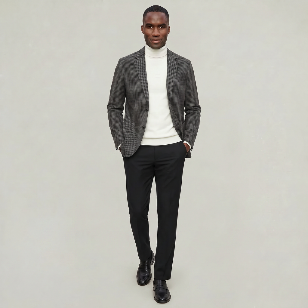 Men’s Textured Tailored Jacket - Smart Casual Wool Look Coat