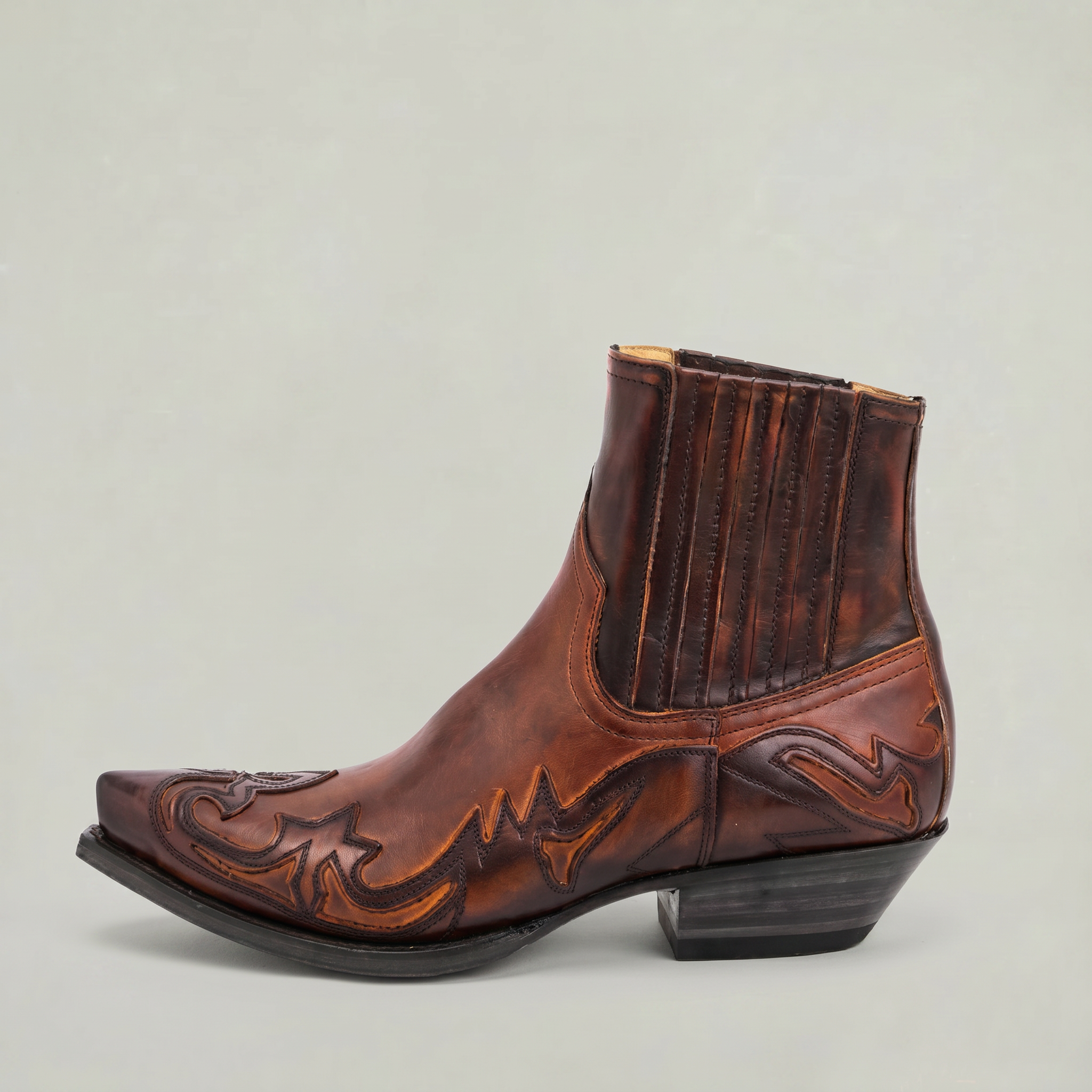 Men’s Burnt Flower Western Boots - Square Toe Chelsea Fit