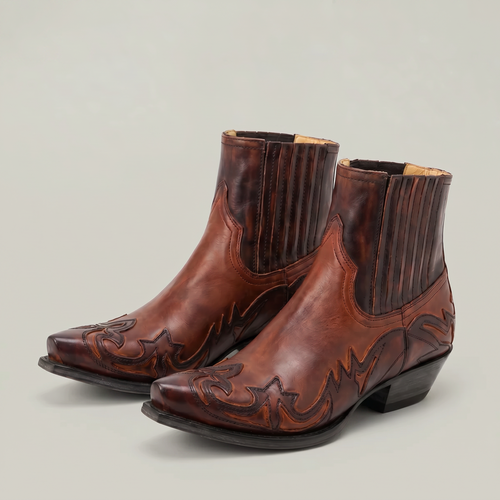 Men’s Burnt Flower Western Boots - Square Toe Chelsea Fit