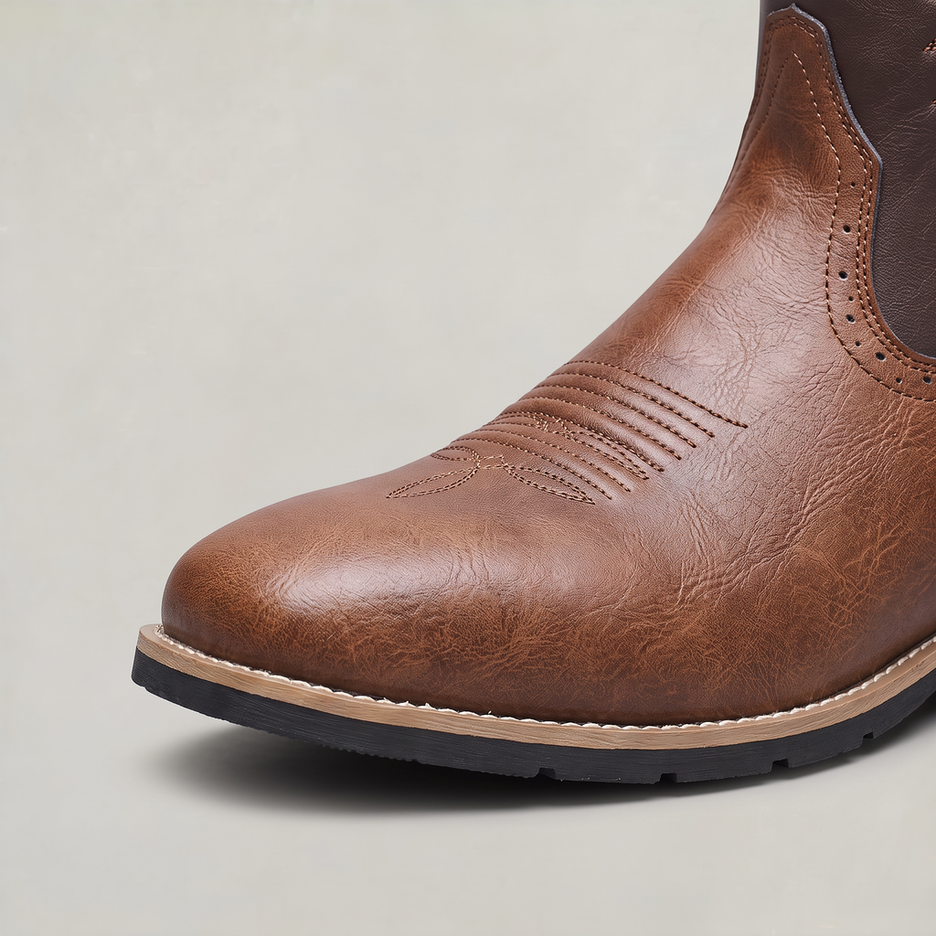 Men’s Square-Toe Western Boots - Pull-On Mid-Calf Cowboy Fit