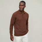 Men’s Cable Knit Polo Sweater - Long Sleeve Business Casual Shirt