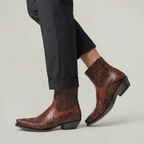 Men’s Burnt Flower Western Boots - Square Toe Chelsea Fit