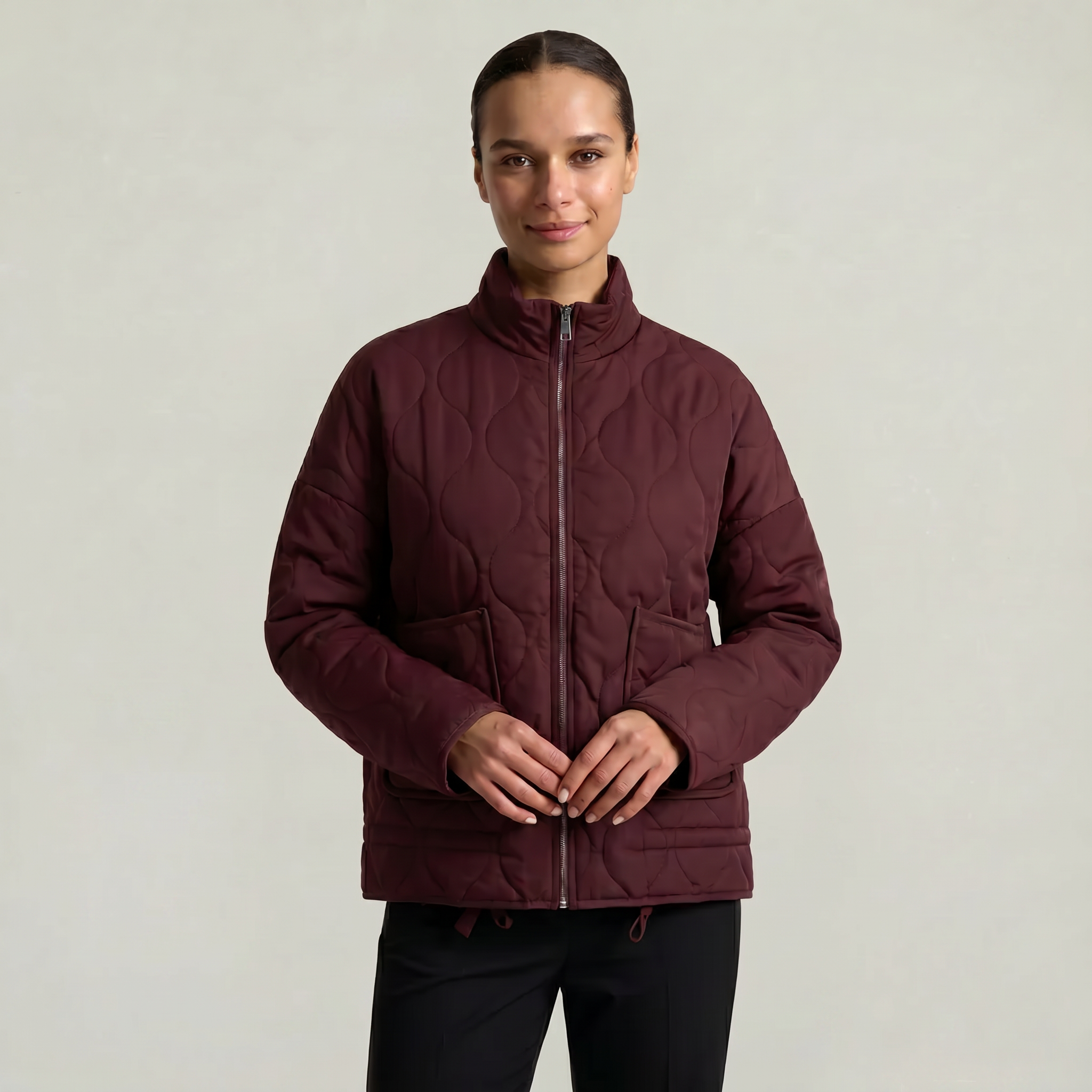 Women’s Quilted Padded Jacket - Zip Front Lightweight Coat