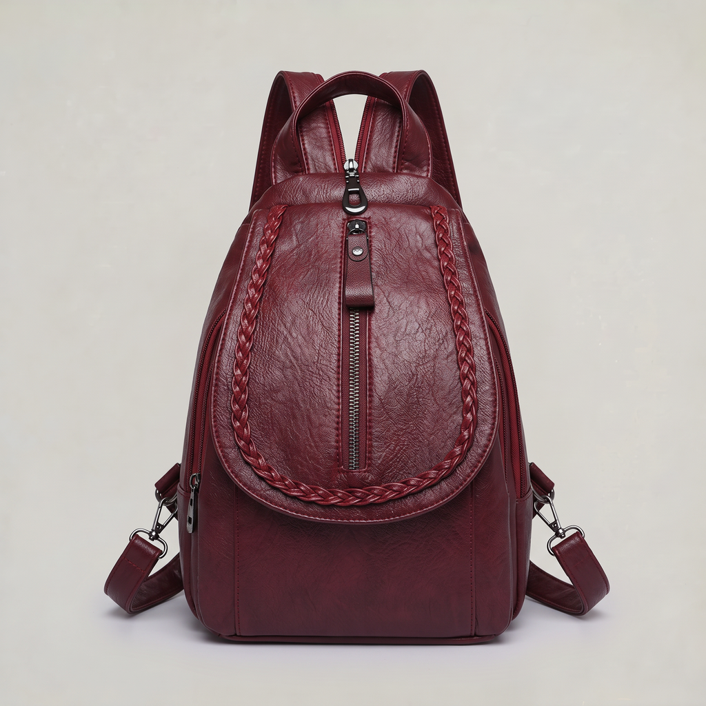 Women’s Backpack Braided Trim Zip Pocket
