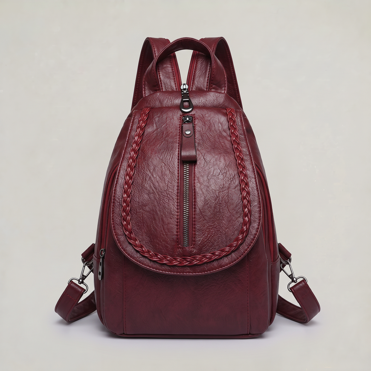 Women’s Backpack Braided Trim Zip Pocket