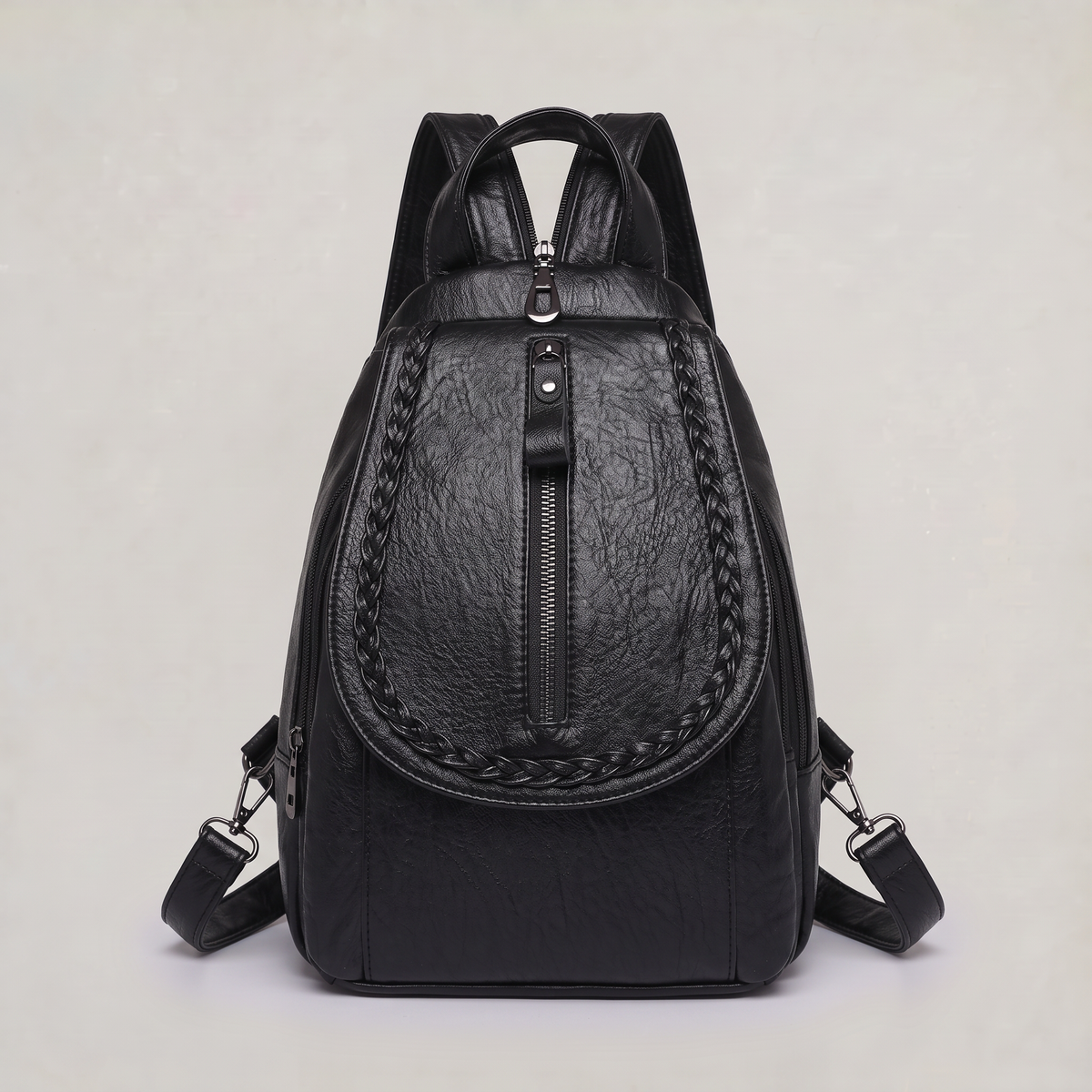 Women’s Backpack Braided Trim Zip Pocket