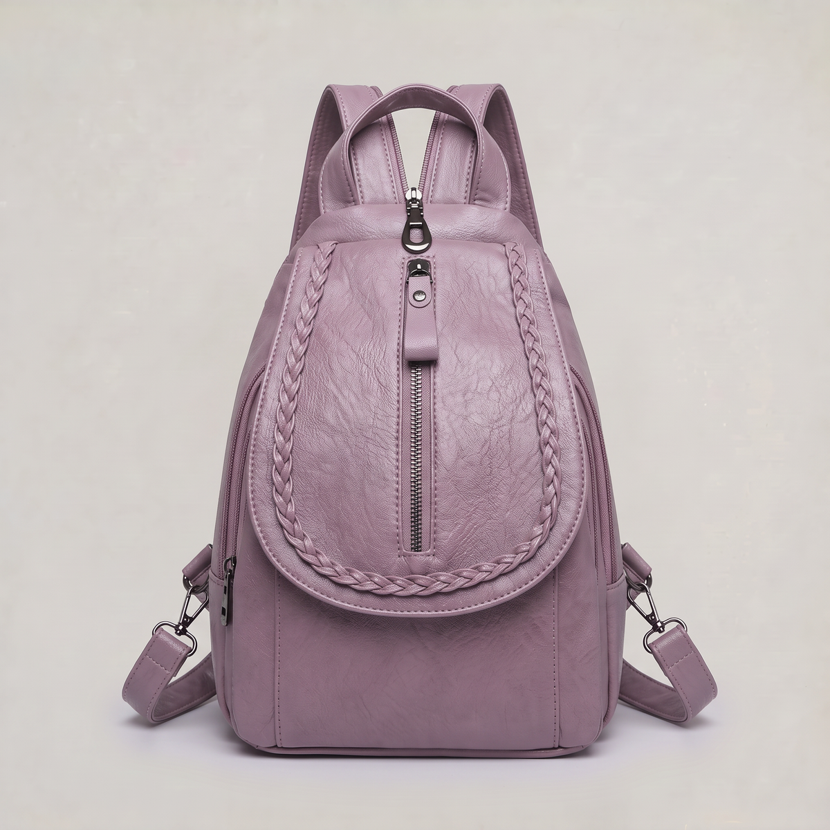 Women’s Backpack Braided Trim Zip Pocket