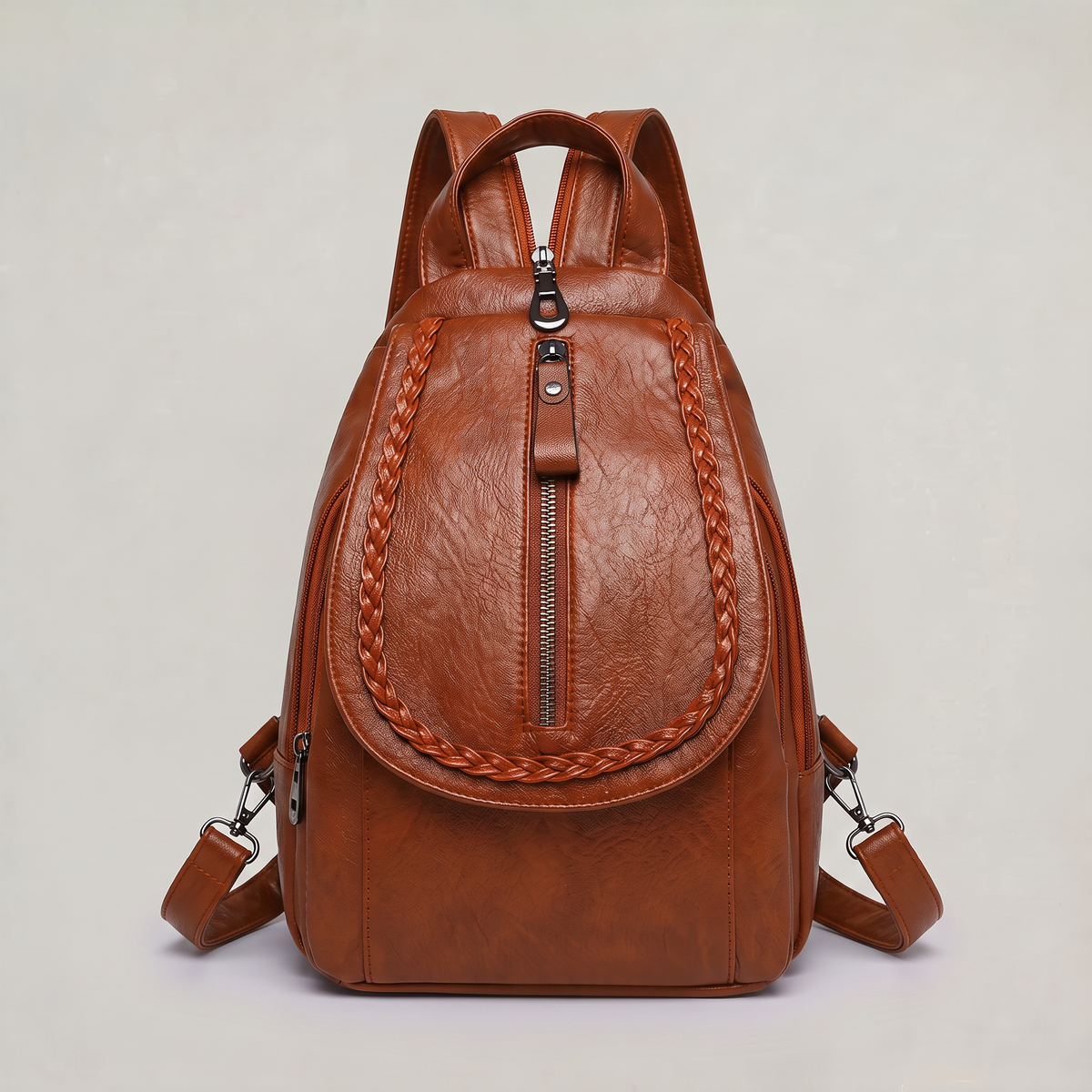 Women’s Backpack Braided Trim Zip Pocket