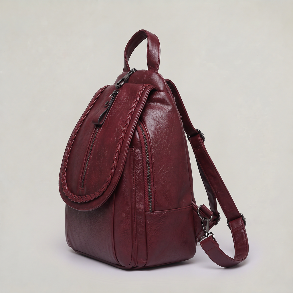 Women’s Backpack Braided Trim Zip Pocket
