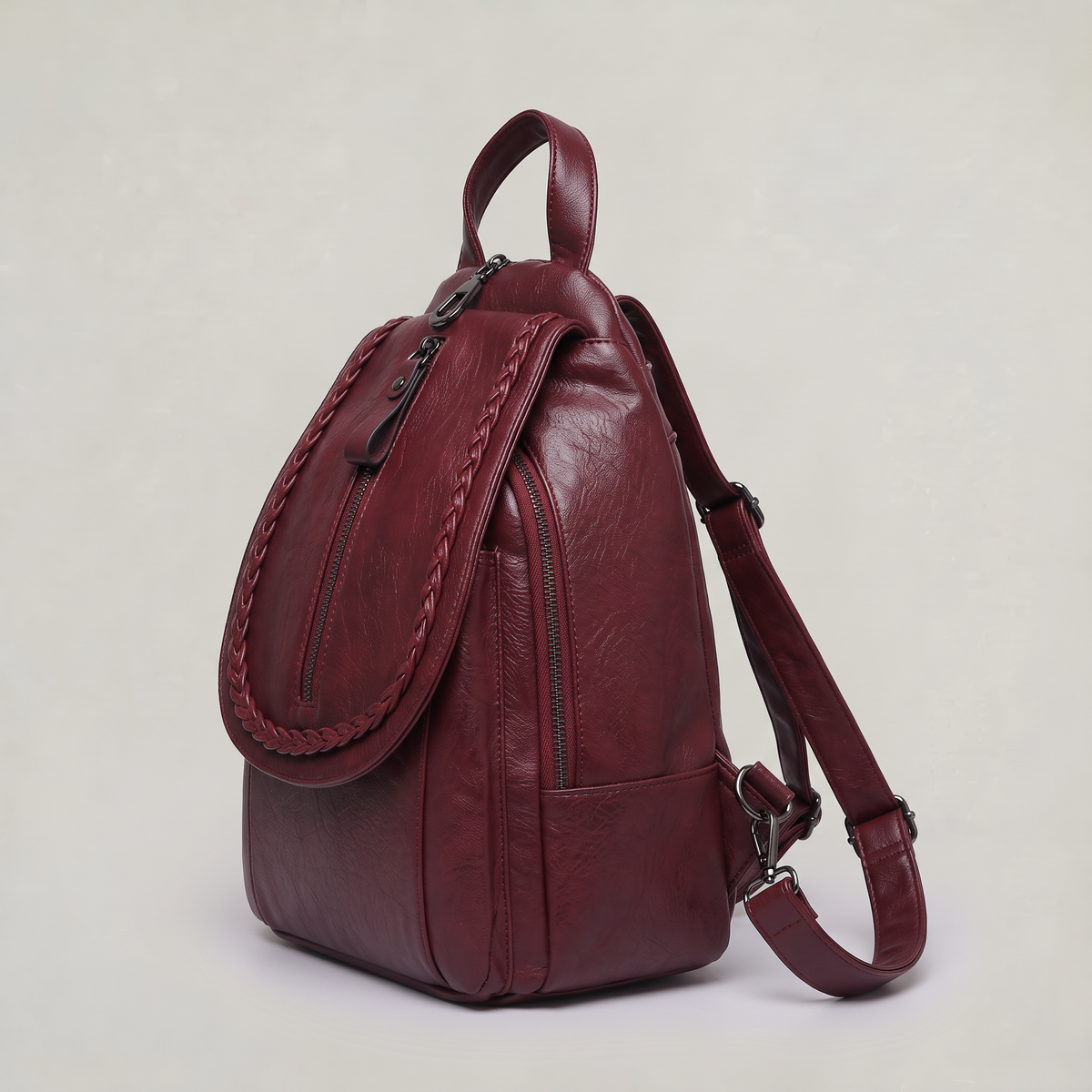Women’s Backpack Braided Trim Zip Pocket