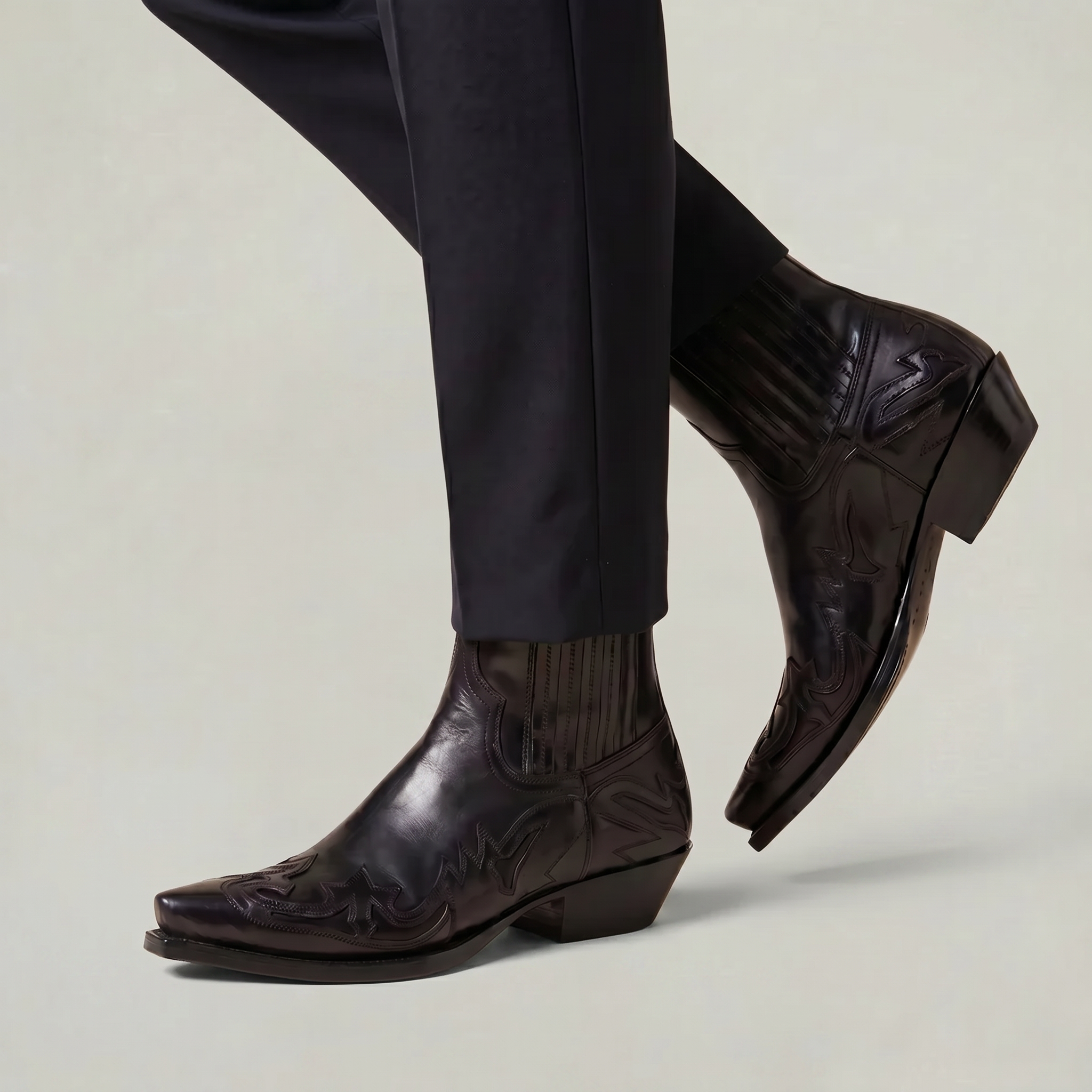 Men’s Burnt Flower Western Boots - Square Toe Chelsea Fit