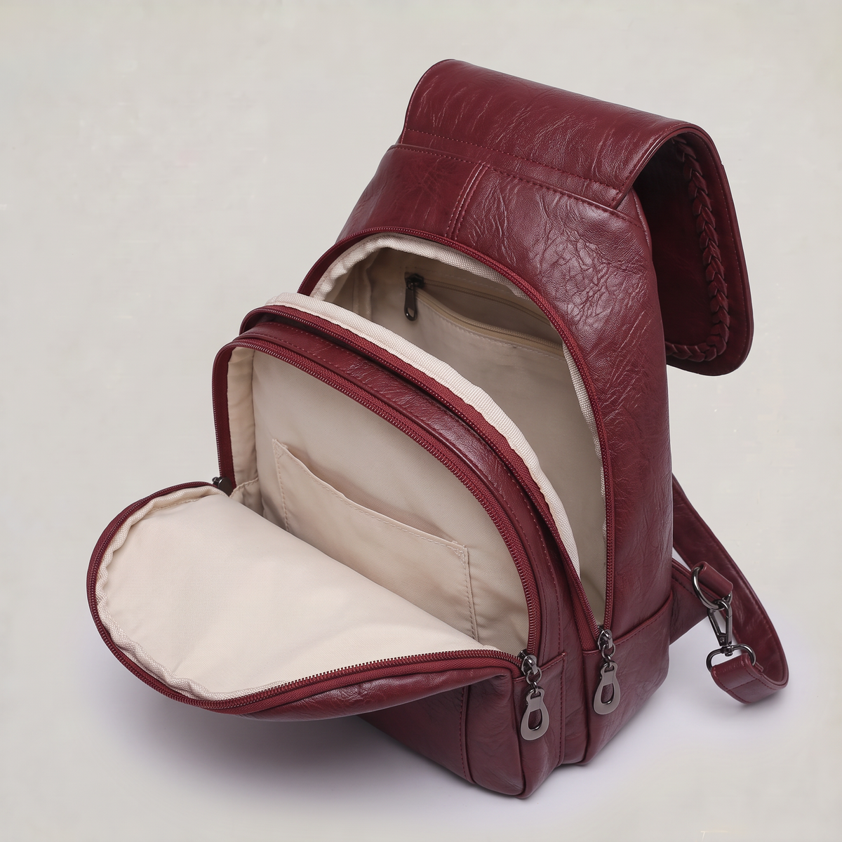 Women’s Backpack Braided Trim Zip Pocket