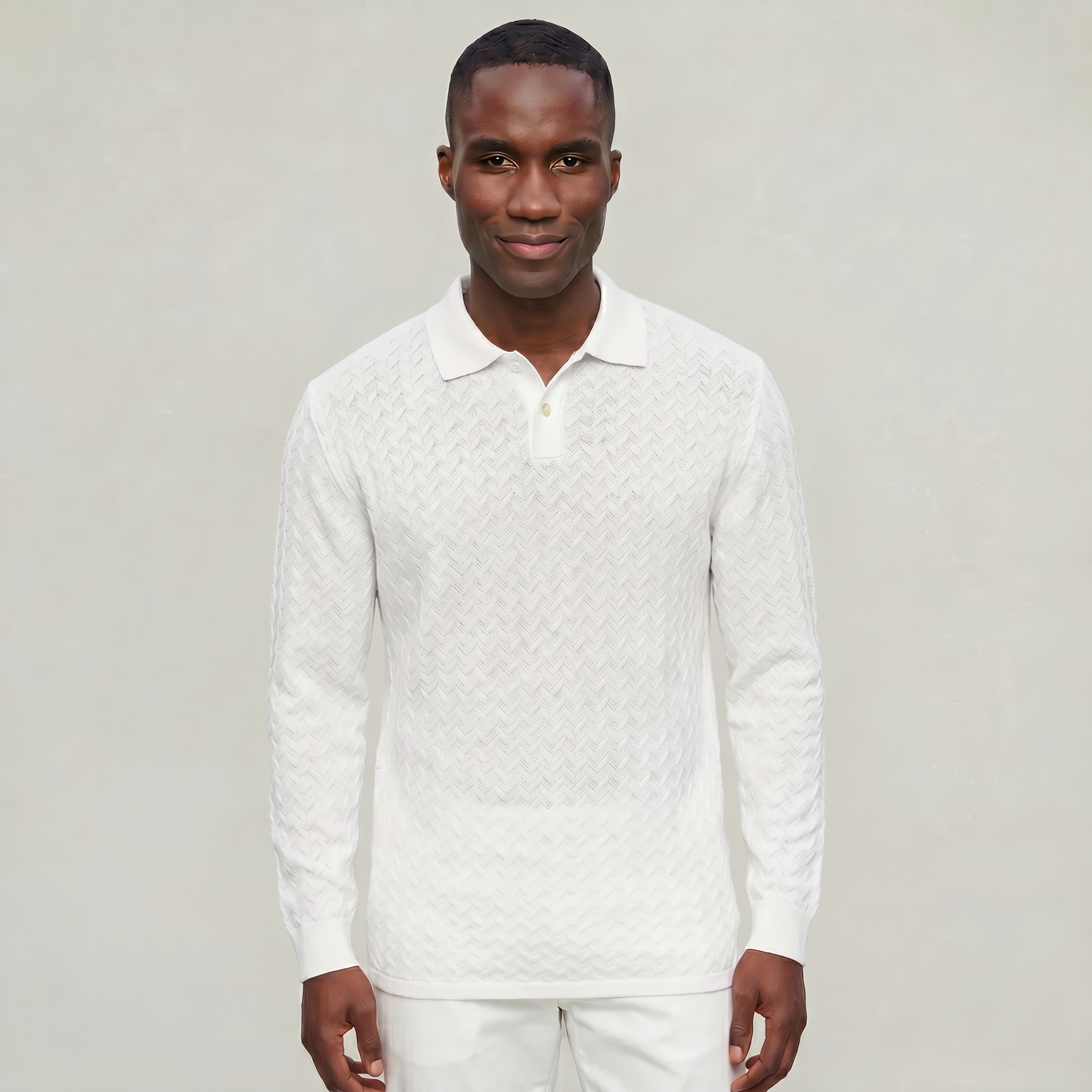 Men’s Cable Knit Polo Sweater - Long Sleeve Business Casual Shirt