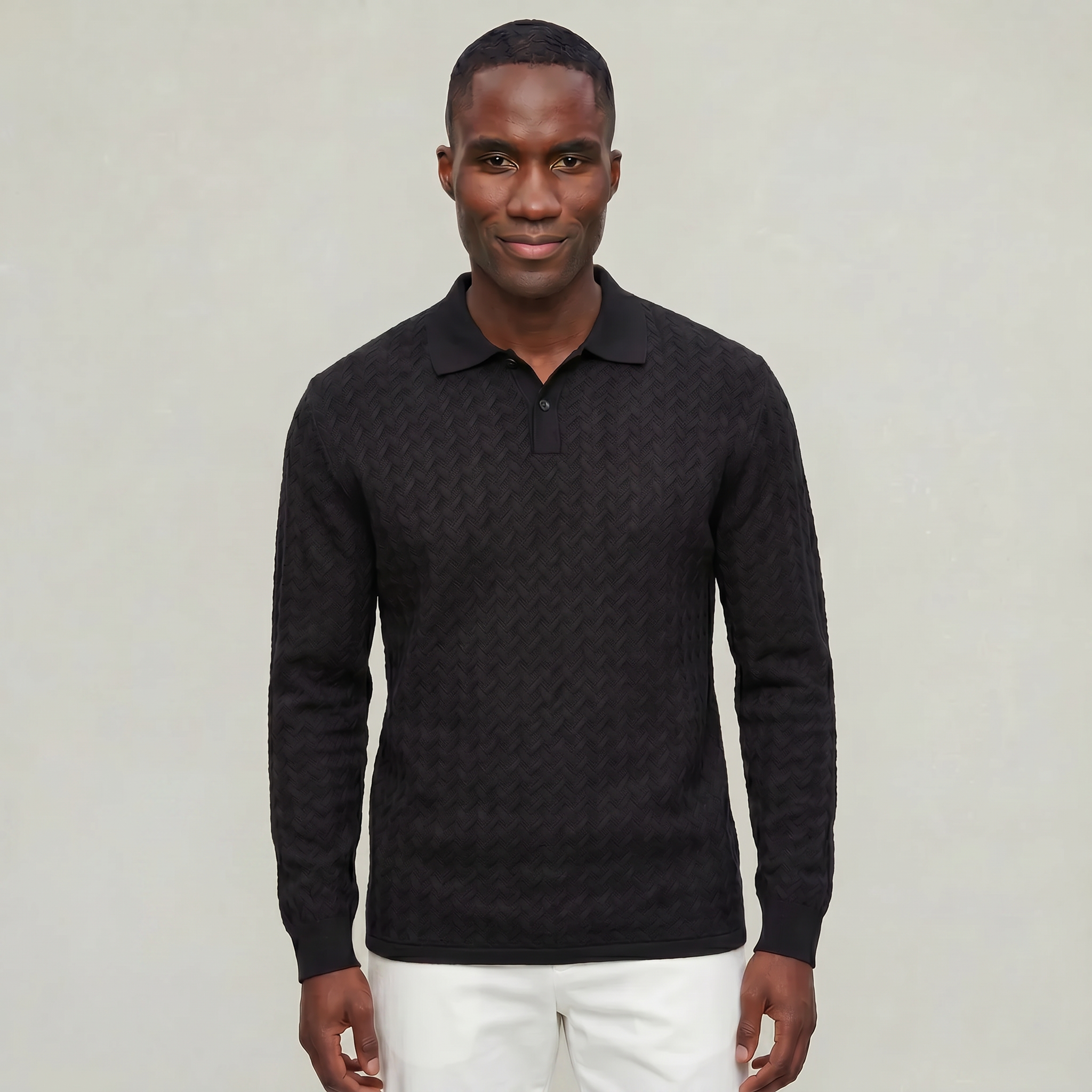 Men’s Cable Knit Polo Sweater - Long Sleeve Business Casual Shirt