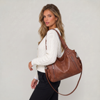 Women’s Crinkled Leather-Effect Multi-Pocket Hobo Bag
