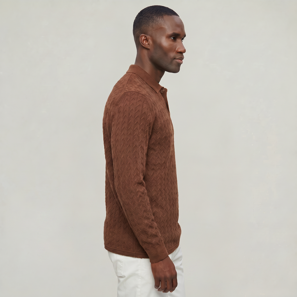 Men’s Cable Knit Polo Sweater - Long Sleeve Business Casual Shirt