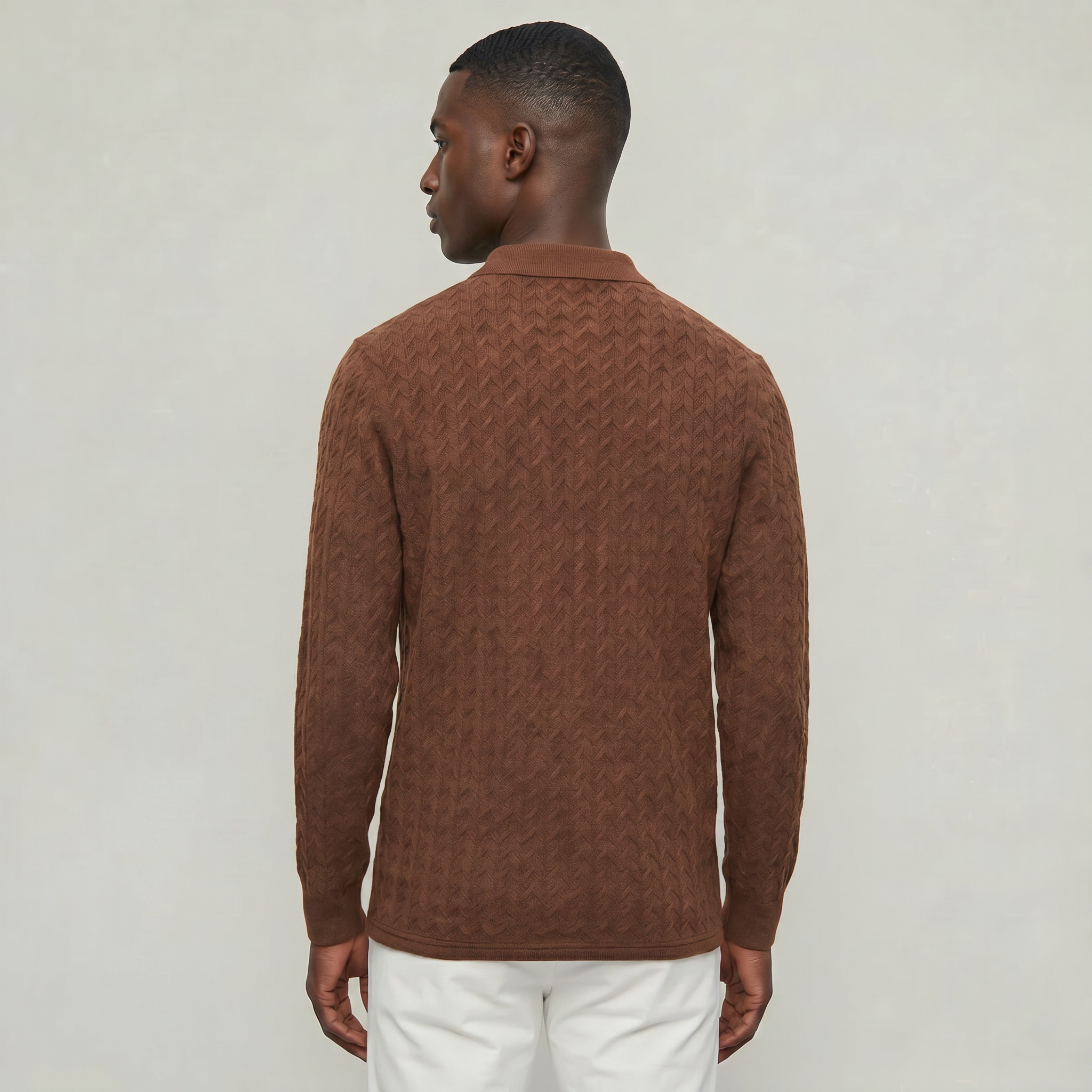 Men’s Cable Knit Polo Sweater - Long Sleeve Business Casual Shirt