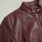 Women’s Faux Leather Jacket - Full Zip Long Sleeve Slim Fit