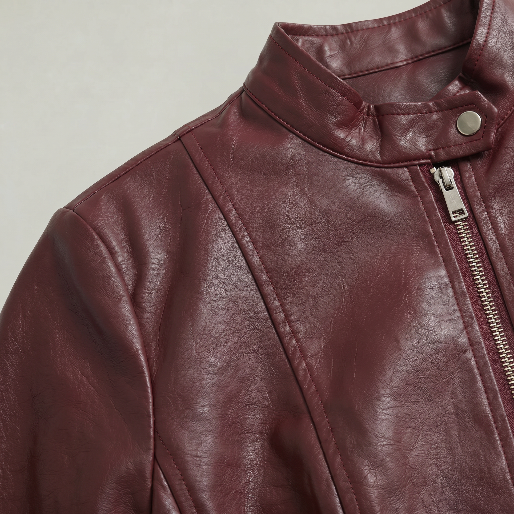 Women’s Faux Leather Jacket - Full Zip Long Sleeve Slim Fit