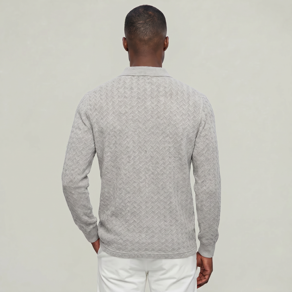 Men’s Cable Knit Polo Sweater - Long Sleeve Business Casual Shirt