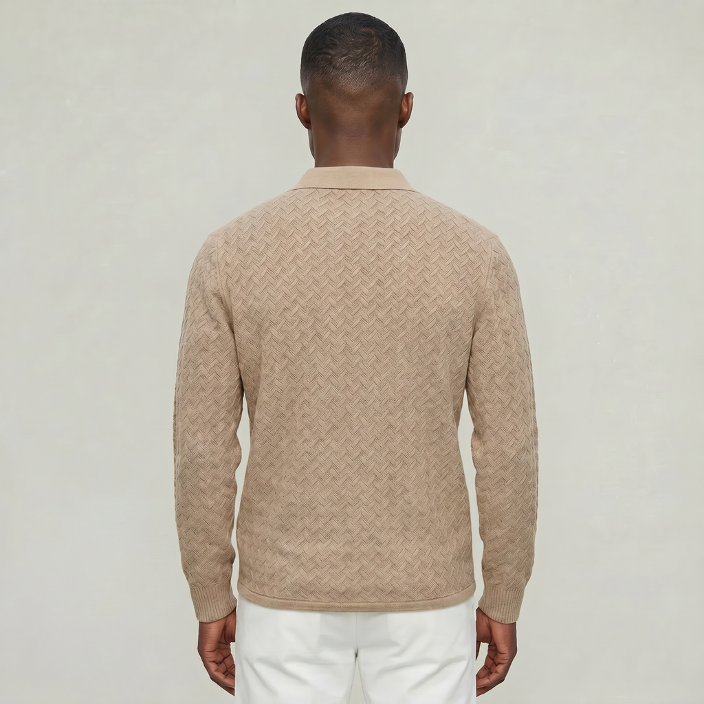 Men’s Cable Knit Polo Sweater - Long Sleeve Business Casual Shirt