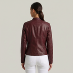 Women’s Faux Leather Jacket - Full Zip Long Sleeve Slim Fit