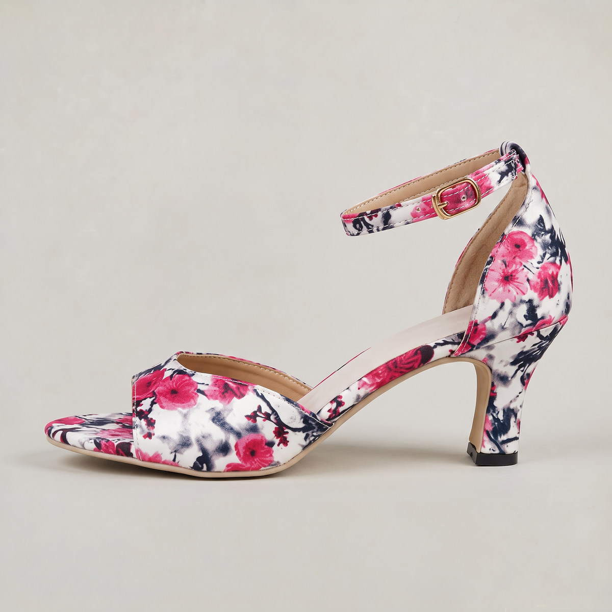 Women’s Floral Print Ankle Strap Block Heel Sandals