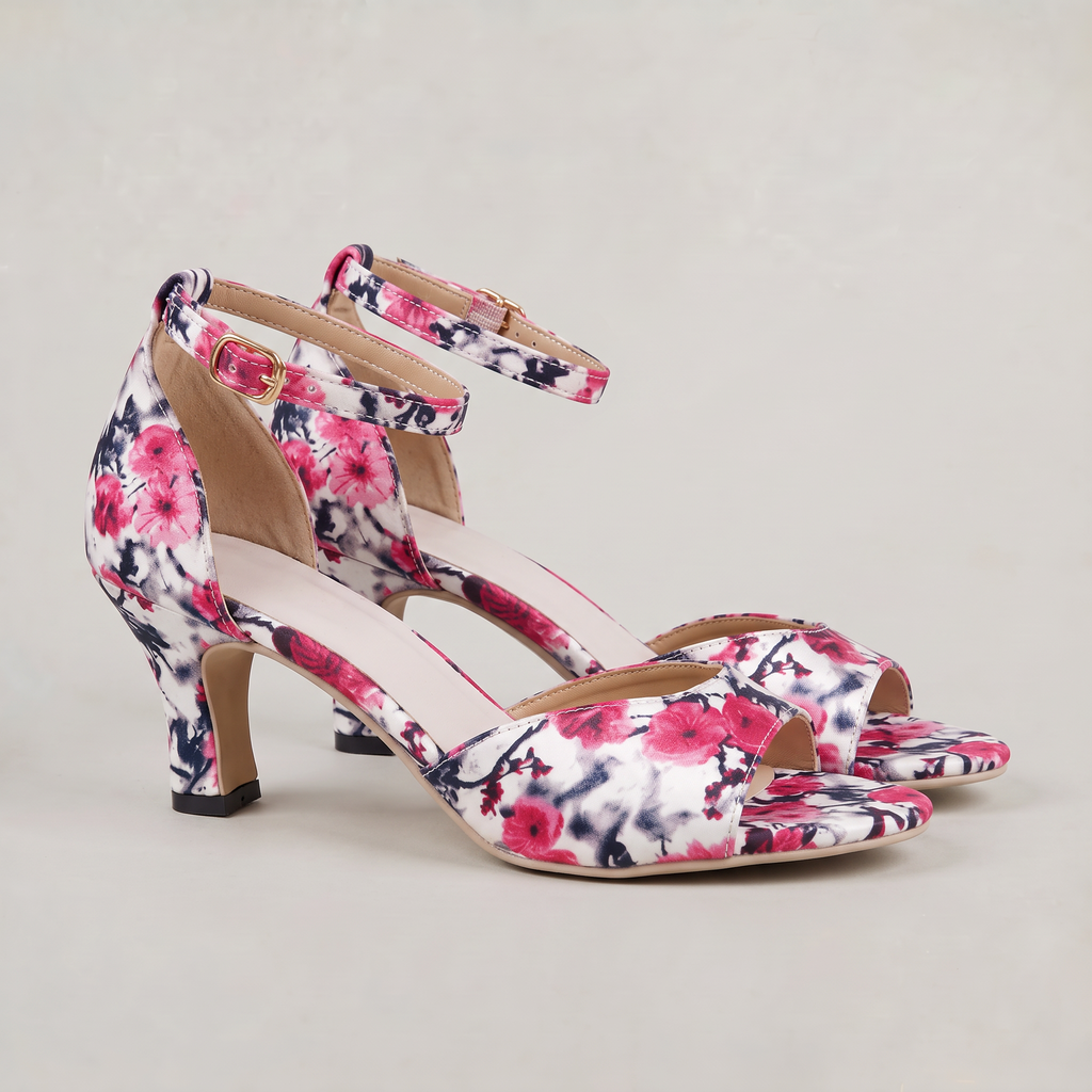Women’s Floral Print Ankle Strap Block Heel Sandals